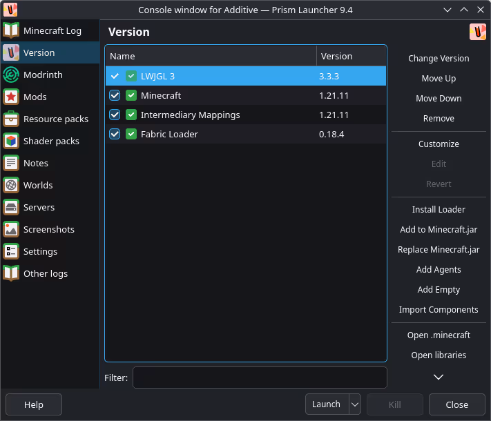 Prism Launcher instance settings
